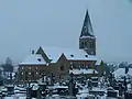 L'église Notre-Dame du rosaire, vue de dos, à Aubange.