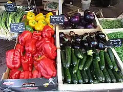 Aubergine, poivron, courgette du marché de Provence du cours Saleya du Vieux-Nice