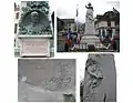 À gauche : Henri Saint-Romme, bas-relief sur le piédestal de la Statue de la Liberté, Roybon (en bas, détail de la signature). À droite : Monument aux morts de Villard-de-Lans (en bas, détail).