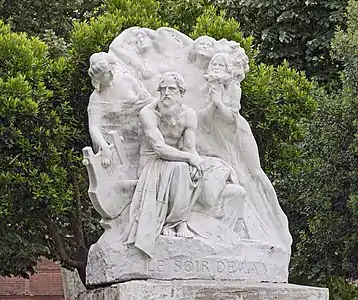 Le Soir de la vie, haut-relief en marbre, détail de la fontaine (1907), Toulouse.