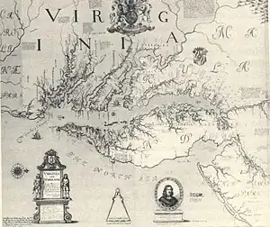 Carte du dix-septième siècle montrant une partie du trait de côte américain.