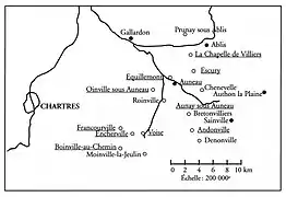 Villages qui dépendent de la baronnie d'Auneau.