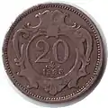 20 heller en nickel (revers), type 1895