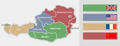 Carte en couleurs des zones d'occupation alliées en Autriche