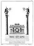 Reconstitution de l'Autel des Gaules selon les médailles romaines, d'après François Artaud (dans Discours sur les médailles d'Auguste et de Tibère, au revers de l'autel de Lyon, 1820)