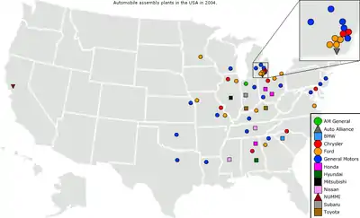 Usines d'assemblage d'automobiles aux États-Unis en 2004