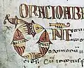 Lettre D (Domine) tracée au compas. Milieu du VIIIe siècle.