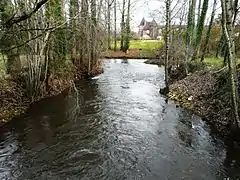 L'Auvézère et au fond, le château de la Faurie.