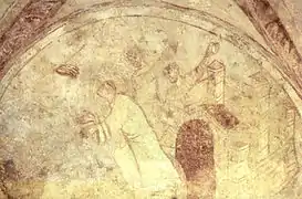 Fresque de La lapidation de Saint-Étienne réalisée dans les cryptes de l'abbaye Saint-Germain d'Auxerre.