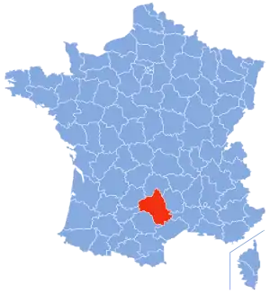 Carte administrative de la France mettant en exergue le département de l'Aveyron.