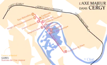 douze stations se succèdent, croisant l'Oise perpendiculairement mais entrant dans son méandre, elles sont situées en contrebas de la ligne de chemin de fer, qui suit l'axe d'urbanisation sur le coteau.