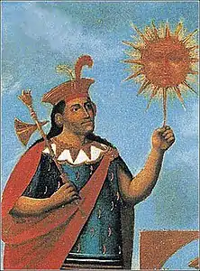Tableau d'un homme portant une tiare et un sceptre et tenant dans la main un rayon de soleil.