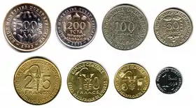 L'avers des pièces en francs CFA (UEMOA).