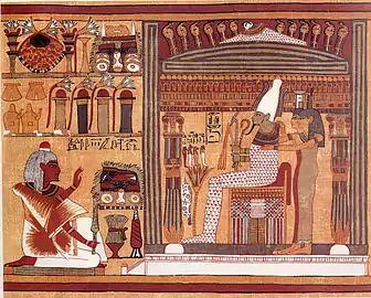 Ani devant le sarcophage d'Osiris - Papyrus d'Ani - Nouvel Empire.