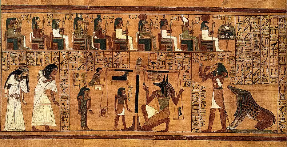 photo d'un papyrus funéraire montrant la balance du tribunal