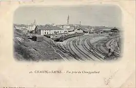 Carte postale ancienne, montrant la gare vue depuis Champgaillard