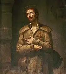 Portrait de saint Benoît-Joseph Labre, peinture dans l'église.