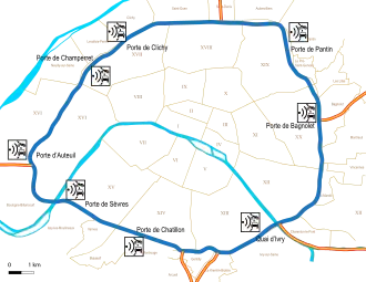 Carte localisant les radars. 4 sur le périph intérieur, 4 sur l'extérieur