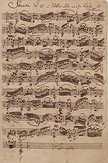 manuscrit : page de la sonate pour violon en sol mineur