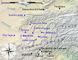Carte de la Bactriane à l'époque hellénistique