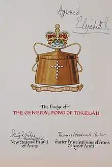 Photographie de l'emblème du General Fono des Tokelau