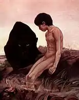 Bagheera et Mowgli, dans Le Livre de la jungle, par Maurice and Edward Detmold.