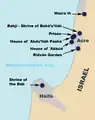 Plan des lieux saints bahá’ís de Acre-Haïfa.