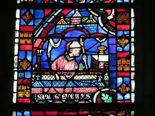 Photo d'un détail de la baie 51 représentant la vie de saint Sever