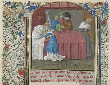 Tristan de Léonois, XVe siècle, BnF, manuscrit Français 116, enluminure du folio 676 verso.