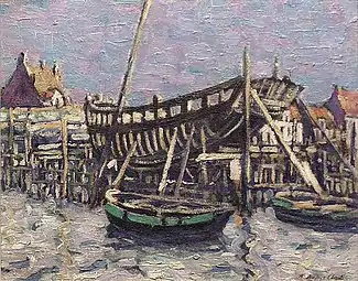 Arthur Baker-Clack, The Boat Yard, Étaples, 1913, localisation inconnue.