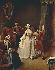 Pietro Longhi, v. 1740. La leçon de danse. Huile sur toile, 60 × 49 cm. Galerie de l'Académie