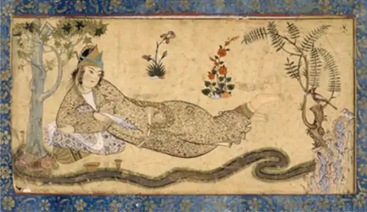 Safavid (1590), Balqis Reine de Saba face à la huppe, Iran.