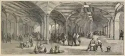 Gravure de l’intérieur des Halles centrales de Paris.