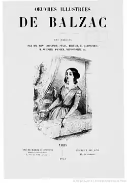 Œuvres illustrées de Balzac, couverture gris clair avec dessin à l'encre d'une jeune femme pensive à sa fenêtre.