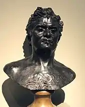 Buste en bronze d'un homme moustachu épaules nues