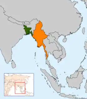 Birmanie (orange) et Bangladesh (vert)
