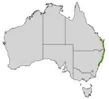 Carte de l'Australie avec unebande verte le long de la côte Est.