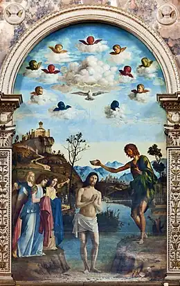 Le Baptême du Christ, 1493-94. Huile sur panneau, église San Giovanni in Bragora, Venise.
