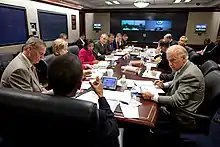 Barack Obama lors d'une réunion sur l'Afghanistan dans la Situation Room en octobre 2009.