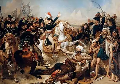 Bonaparte haranguant l'armée avant la bataille des Pyramides, 21 juillet 1798 par Antoine-Jean Gros, 1810, château de Versailles.