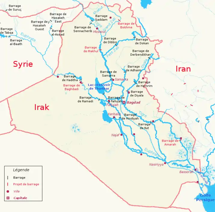 Carte des fleuves irakiens