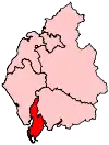 A small constituency in the south of the county. It includes a long but very thin island to the west of the mainland part of the constituency.