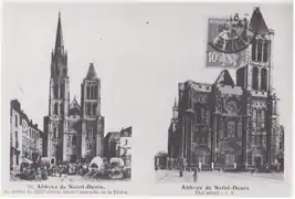Église de l'abbaye de Saint-Denis avant et après l'incendie de la flèche.