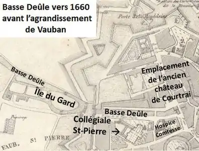 Basse Deûle en 1667 après l'extension de l'époque espagnole avant l'agrandissement de Vauban.