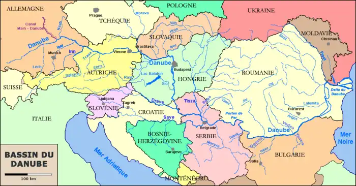Carte politique du bassin du Danube.