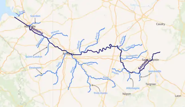 Cours de la Somme et des cours d'eau de son bassin de plus de 10 km en carte interactive.