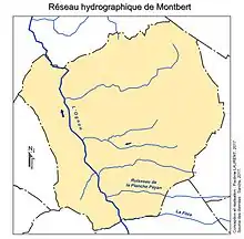 Carte représentant le réseau hydrographique d'une commune.