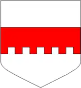 Blason d'argent, à fasce bretessée de gueules.