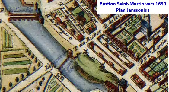 Bastion Saint-Martin vers 1650 sur plan Janssonius