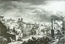 1814, en bas de la rue de Vesle, Napoléon entre victorieux à Reims.